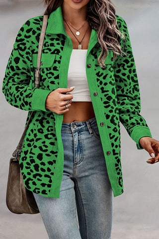 Leopard Print Ribbed Button-Front Shacket