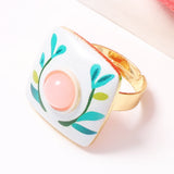Enamel Flower Heart Flower Ring