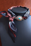 Printed Bandana Neck Scarf with Turquoise Buckle