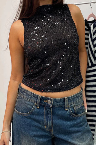 Sequin Sleeveless Crop Tank