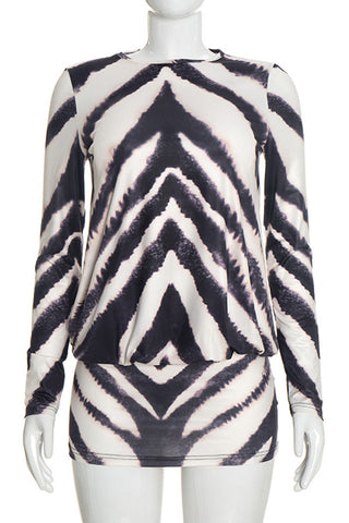 Zebra Print Long Sleeve Mini Casual Dress