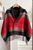Plaid Fringed Wrap Poncho Scarf