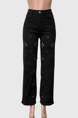 Stud Cutout All-Over Straight Jeans