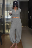 Ribbed Henley Crop Top and Balloon Pants Set