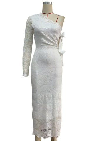 One-Shoulder Lace Midi Dress