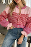 Striped Button-Front Ruffle Cuff Cardigan