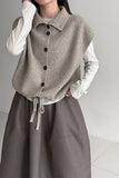 Collared Ribbed Knit Button-Front Vest