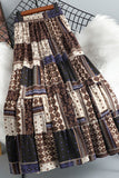 Patchwork Print Tiered Midi Skirt