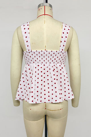 Polka Dot Sweetheart Neck Ruched Tank