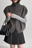 Collared Ribbed Knit Button-Front Vest