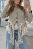 Lace Trim Mock Neck Button Front Jacket