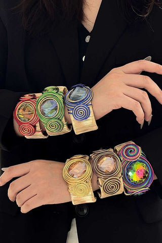 Wire-Wrapped Spiral Gem Cuff Bracelet