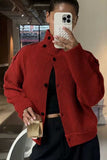 Ribbed Knit Button-Front Mock Neck Cardigan