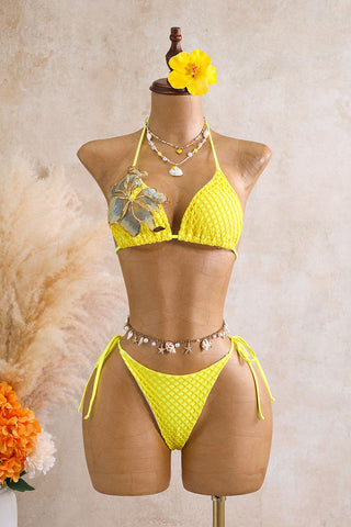 Floral Applique Three-Piece Bikini Set