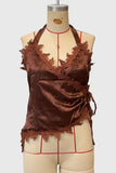 Lace Halter Tie-Front Tank