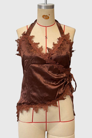 Lace Halter Tie-Front Tank