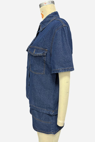 Pocket Button-Front Denim Short Set