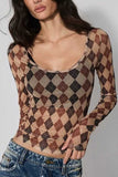 Sheer Plaid Long Sleeve Graphic T-shirt