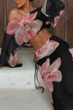 Sheer Floral Off-Shoulder Maxi Skirt Set