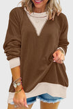 Textured V-Neck Color Block Sweatshirt