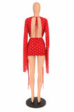 Plunge-Neck Polka Dot Dress