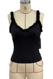Ruched Ruffle Trim V-Neck Tank Top