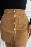 High-Waist Ribbed Button-Front Mini Skirt