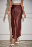 Satin Drawstring Waist Slip Midi Skirt