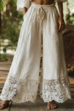Lace Trim Wide-Leg Casual Pants