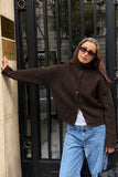 Ribbed Knit Button-Front Mock Neck Cardigan