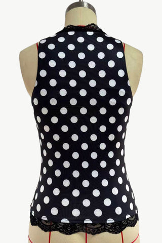 Lace-Trim Polka Dot Tank Top