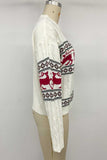 Reindeer Motif Crew Neck Cable Knit Sweater
