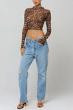 Sheer Polka Dot Mock Neck Crop Top