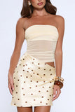 Ruched Polka-Dot Tube Top Mini Dress