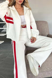 Striped Zip-Up Crop Top and Pants Set