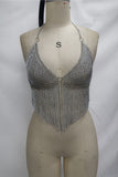Chain Fringe Halter Crop Tank
