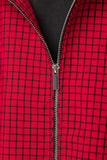 Grid Print Zip-Up Stand Collar Jacket