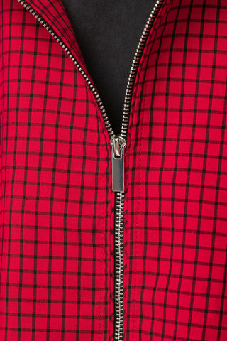Grid Print Zip-Up Stand Collar Jacket