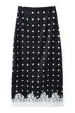 Polka Dot Lace Hem Midi Skirt