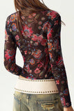 Floral Mock Neck Sheer Long Sleeve Top