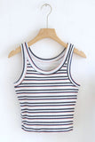 Striped Ribbed Crew Neck Crop Tank
