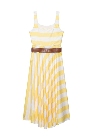 Button-Front Striped Fit and Flare Dress