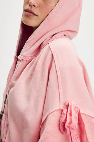 Tie-Sleeve Puff Zip-Up Hoodie