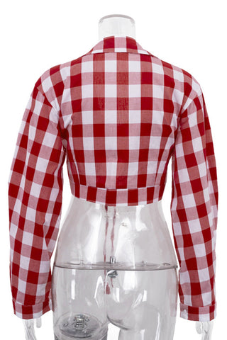 Gingham Tie-Front Cropped Blouse