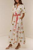 Belted Vacation Print Midi Dress