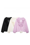 Ruffle V-Neck Long Sleeve Blouse