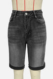 High-Waist Denim Bermuda Shorts