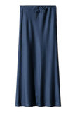 Satin Drawstring Waist Slip Midi Skirt