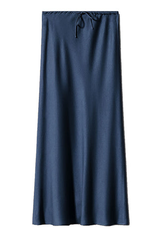 Satin Drawstring Waist Slip Midi Skirt