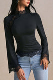 Lace Mock Neck Bell Sleeve Top